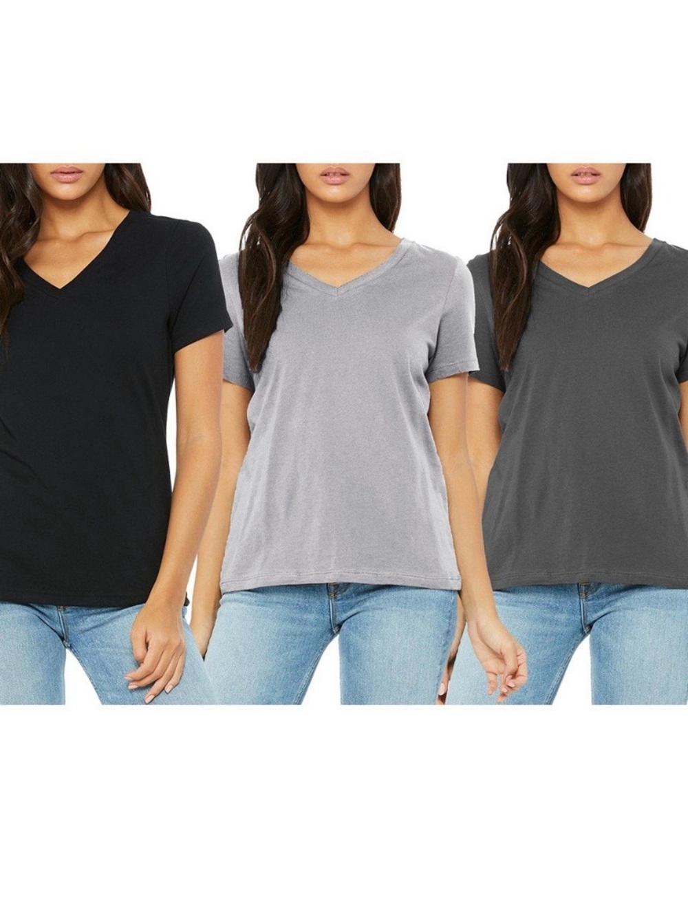3 For 1 Everyday V-Neck Short Sleeve Tee — Black, Light Gray & Charcoal
